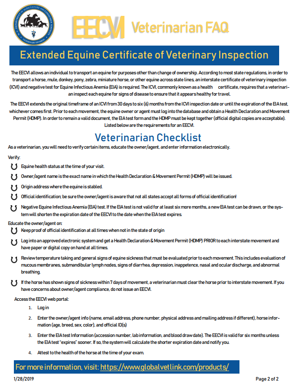 EECVI Veterinary Inspection checklist