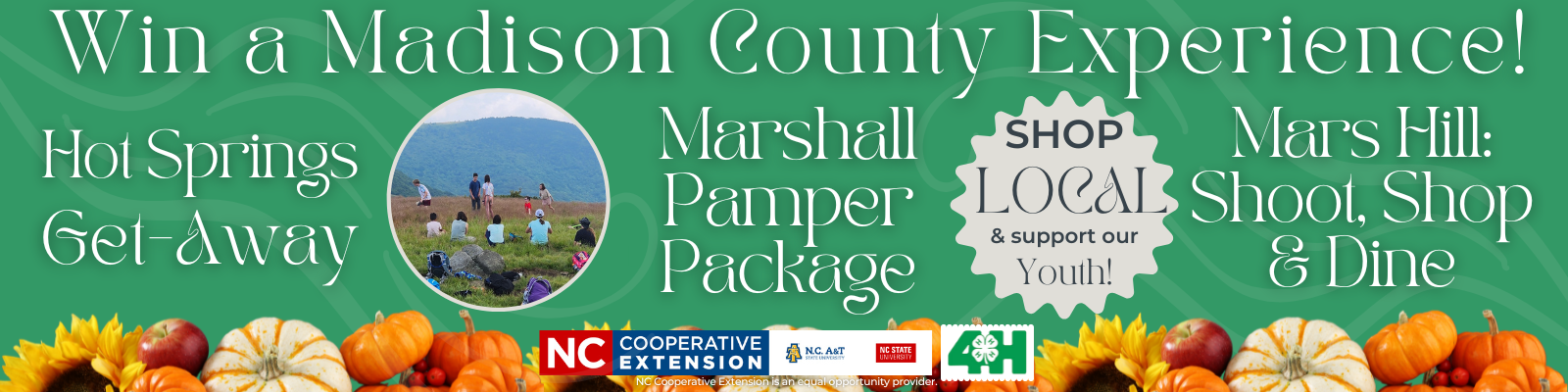Win a Madison County Experience, Hot Springs Get-Away. Marshall Pamper Package. Mars Hills: Shoot, Shop & Dine