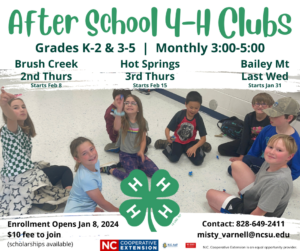 After school 4-H flyer, picture of kids playing