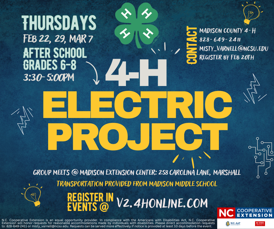 4-H Electric Project Info - yellow and blue text