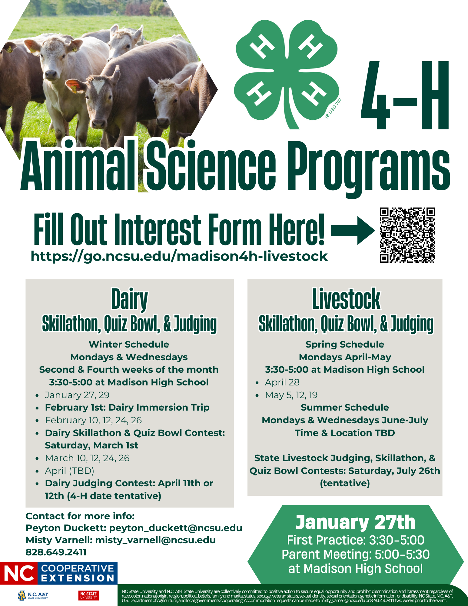 graphic schedule of 4-H animal science programs