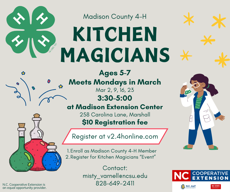 Kitchen Magician Program dates and info, with science clipart